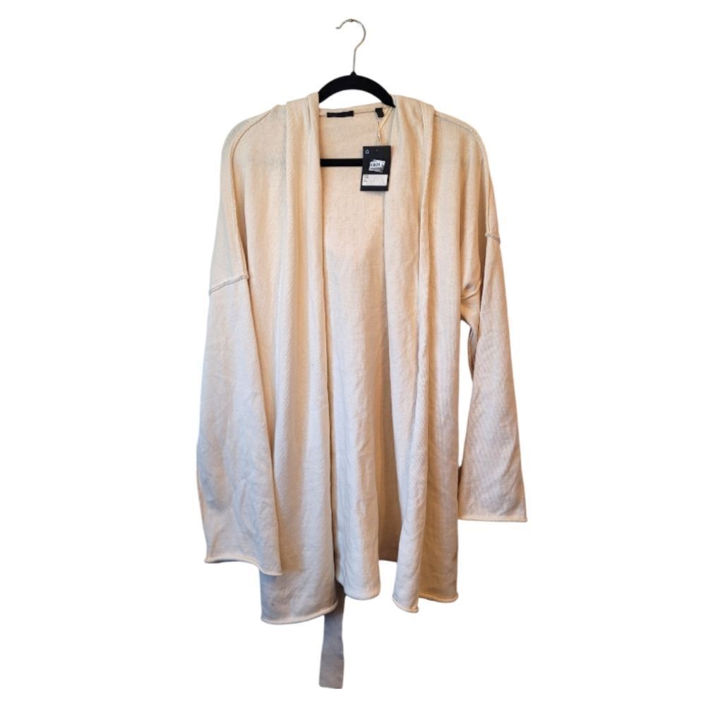 ATM Cream Tie Waist Cashmere / Cotton Blend Hooded Cardigan Size XL